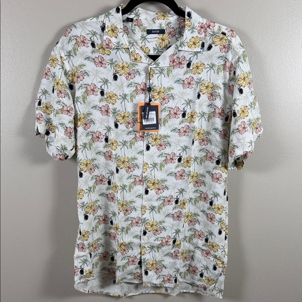 Benson Relaxed Fit Floral Short-Sleeve Button-Down Shirt in White